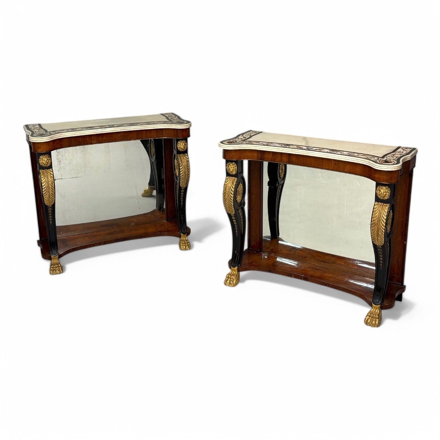 Pietto Bossi attr, Scagliola Marble, Giltwood, Mirrored Consoles, Italy, 18th c