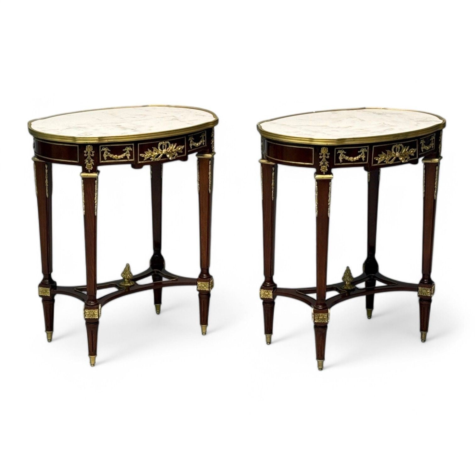 Louis XVI Style, Mahogany, Dore Bronze, Marble, Side Tables, Europe, 1970s