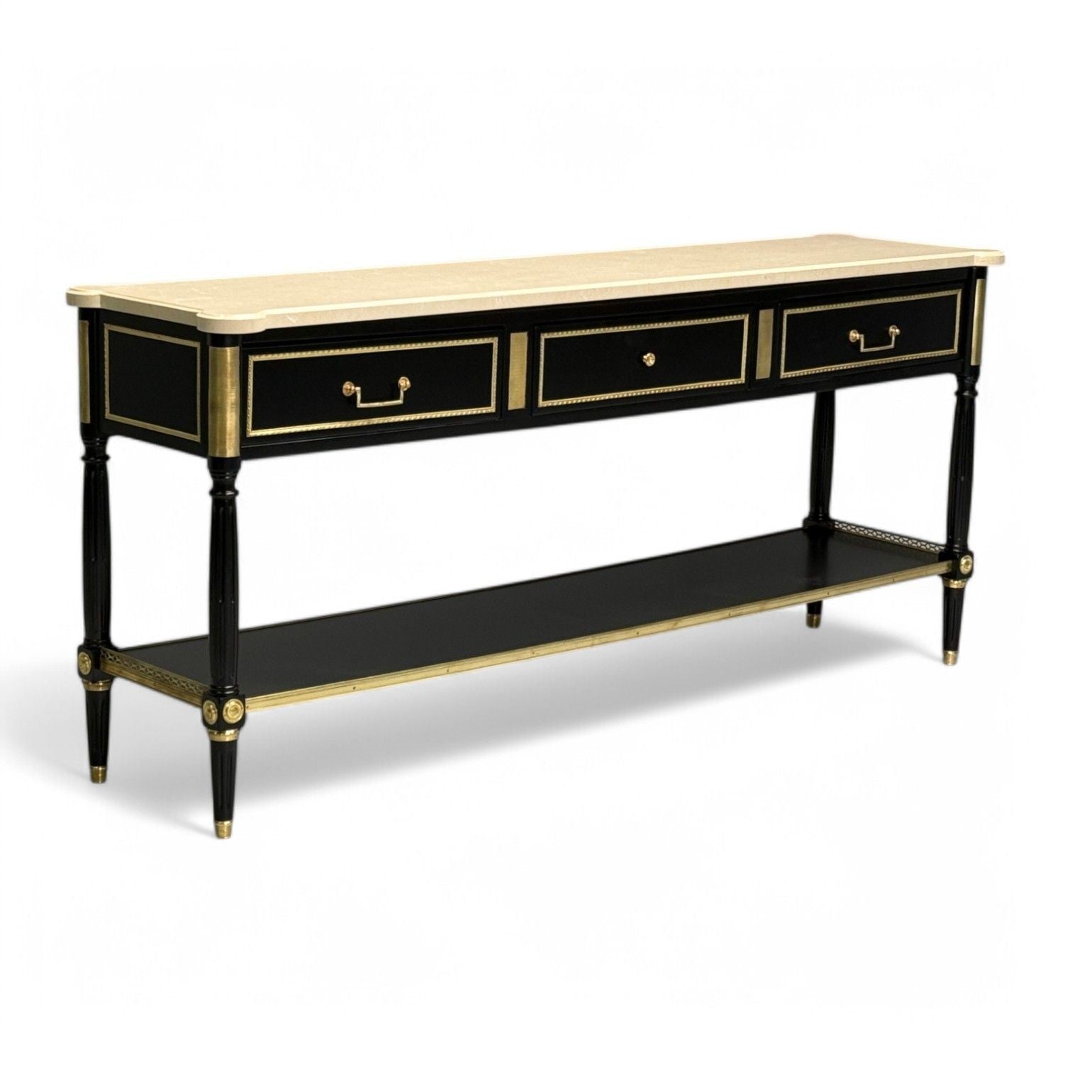 Maison Jansen attr, Hollywood Regency, Satin Black Mahogany, Large Console Table