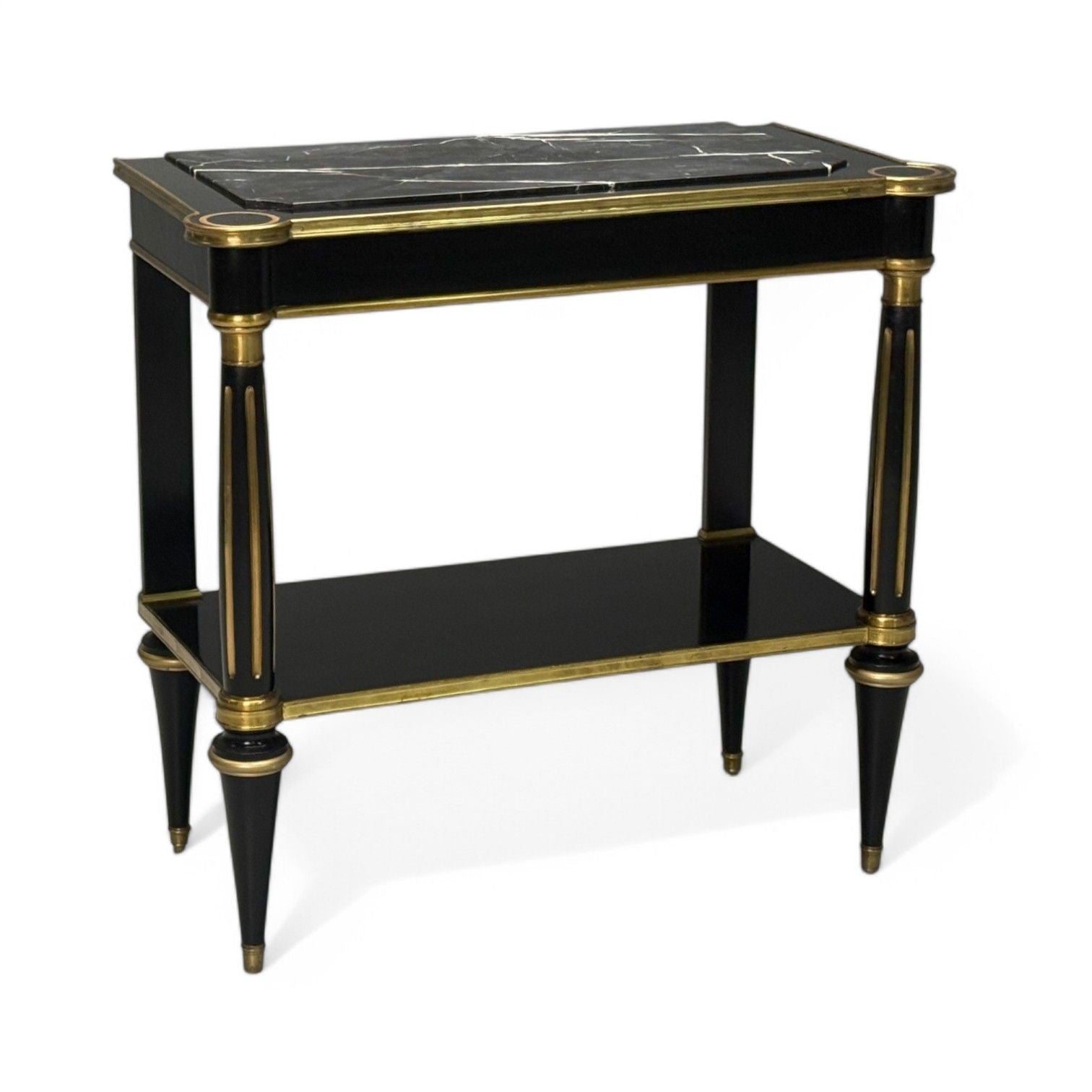 Hollywood Regency Style, Black Lacquer, Marble, Console Table, USA, 1960s