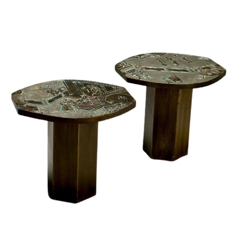 Philip and Kelvin LaVerne, Mid-Century Modern, Tao Side Tables, Bronze, 1960s