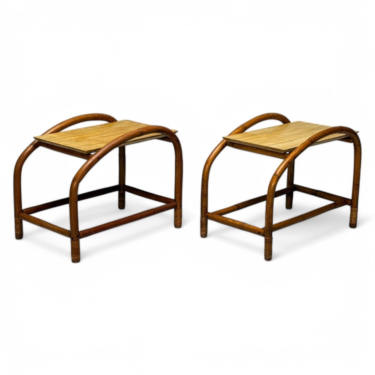 American Mid-Century Modern, Bamboo, Rattan, Cane, End Tables, USA, 1950s
