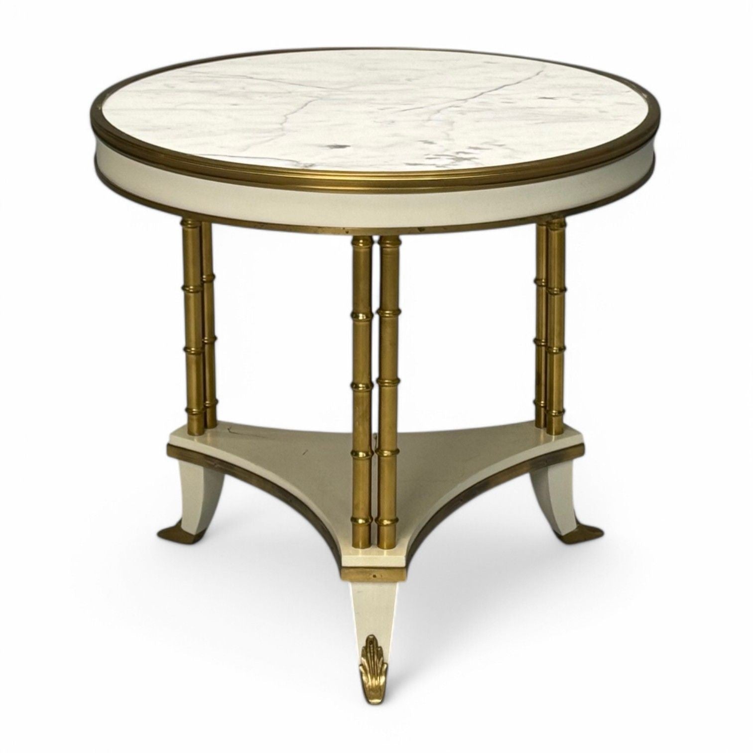 Maison Jansen Style, Hollywood Regency, White Lacquer, Brass, Bouilliote Table