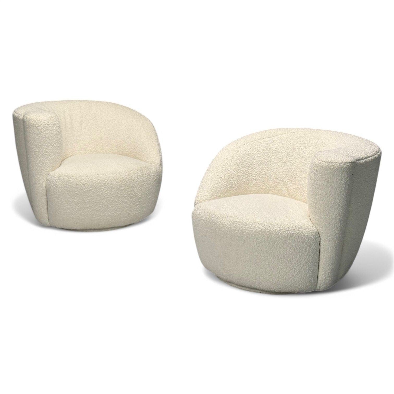 American Mid-Century Modern, White Bouclé, Nautilus Swivel Chairs, USA, 1970s