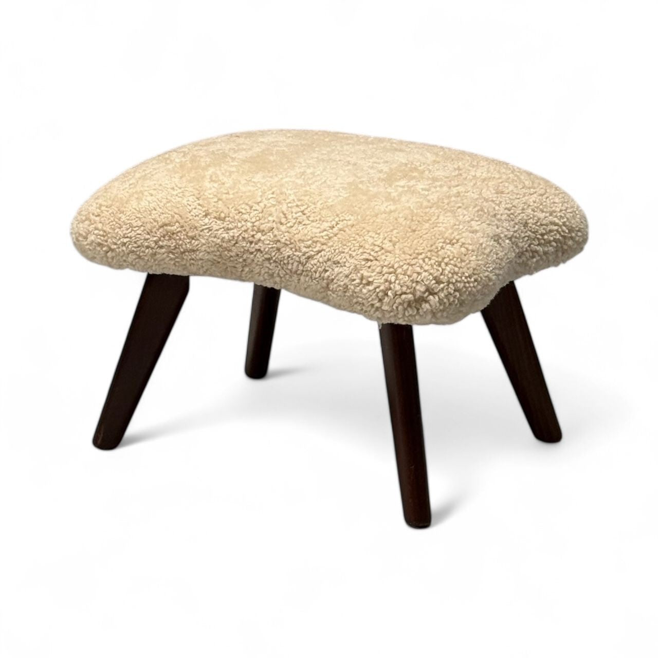 Madsen & Schubell Attr, Danish Modern, Organic Form Footstool, Shearling, 1960s