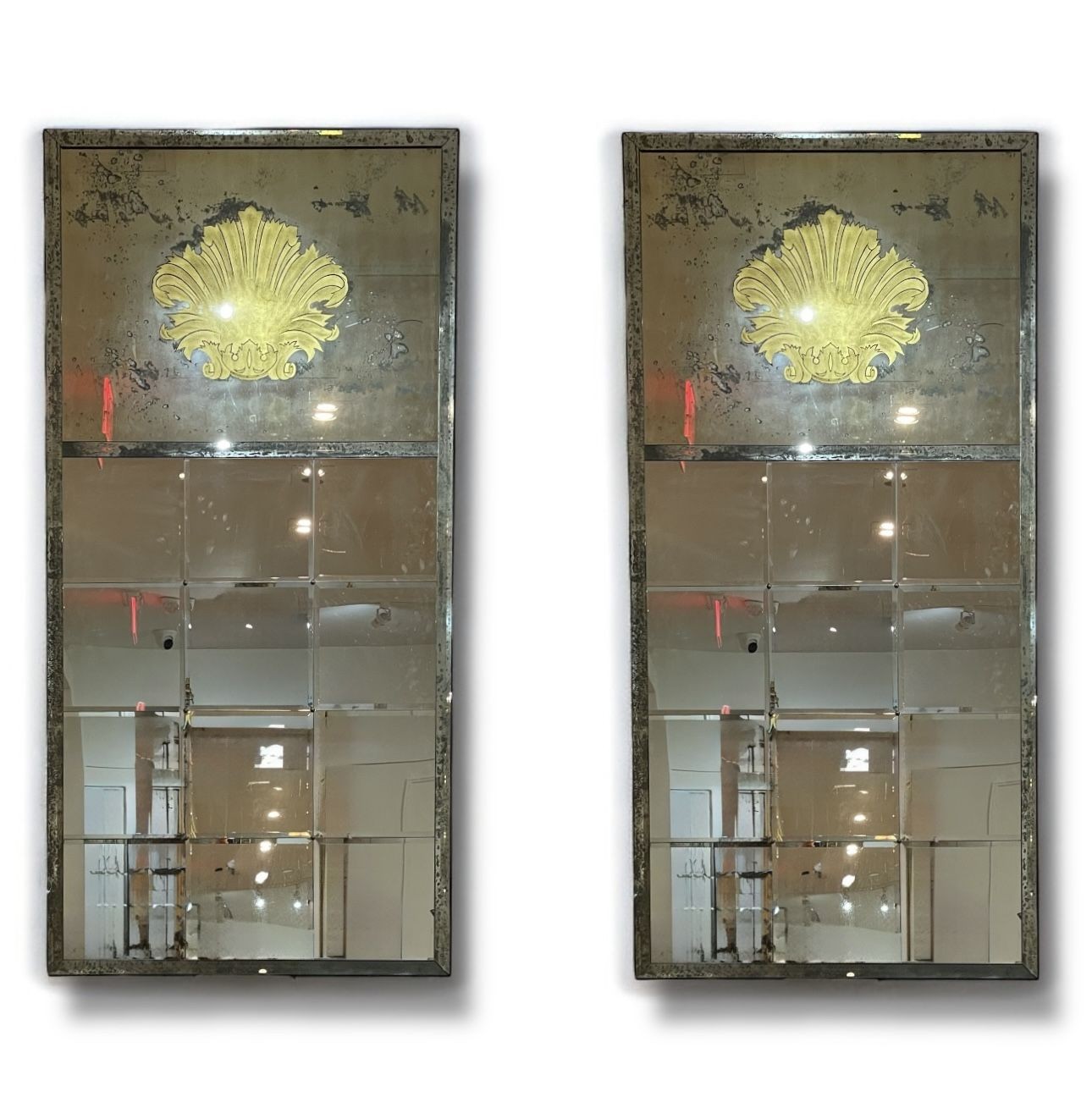 Art Deco Style, Eglomise Glass, Beveled Mirror, Monumental Wall Mirrors, 1960s