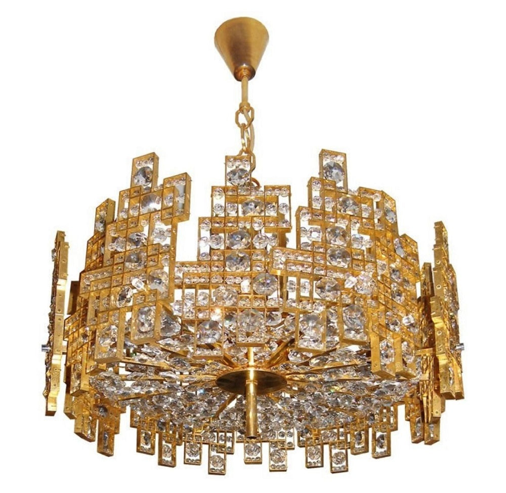 Italian Mid-Century Modern Chandelier / Pendant, Brass City by Gaetano Sciolari