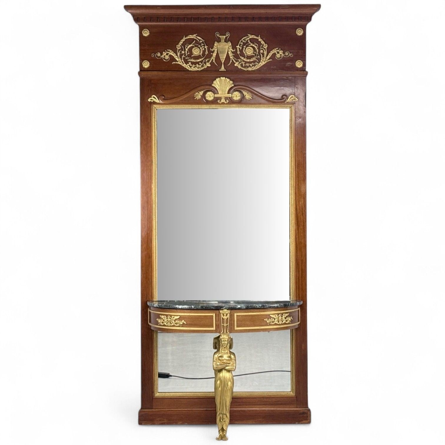 Empire Revival, Mahogany, Bronze, Monumental Mirror and Console, France, 19th c.