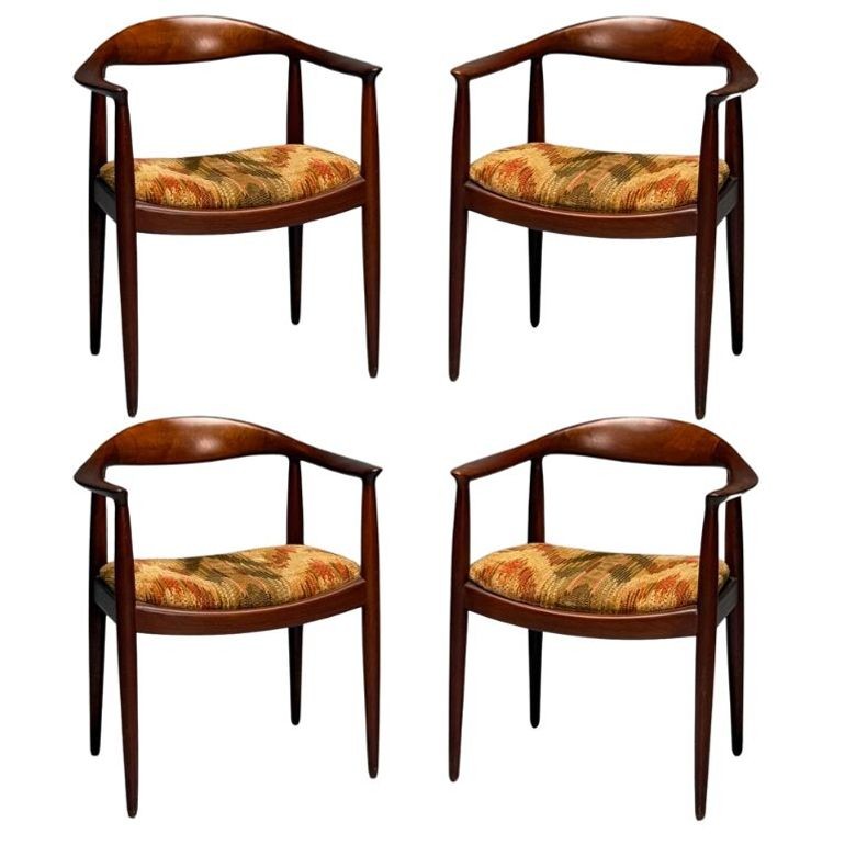 Hans Wegner Style, Danish Mid-Century Modern, Four Dining Arm Chairs, 1950s