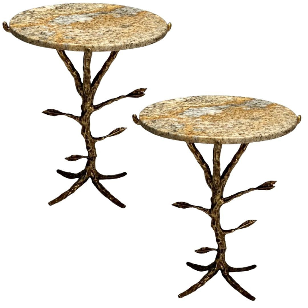 Giacometti Style, Contemporary, Modern Branch Side Tables, Bronze, Marble