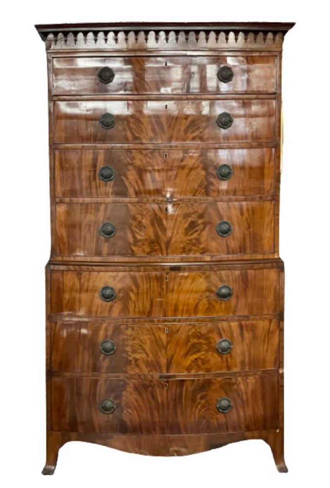 Late George III Mahogany Bowfront Chest on Chest