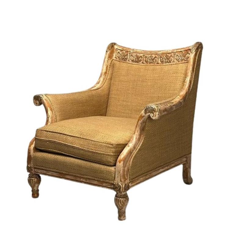 Gustavian, Italian Renaissance Style, Chair, Burlap, Distressed Paint, Giltwood