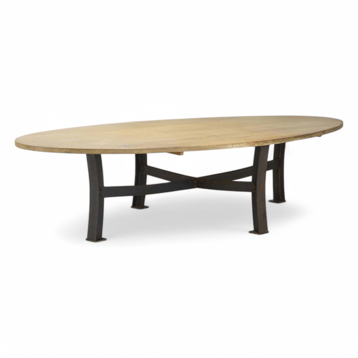 Industrial Mid Century Modern, Oak, Steel, Monumental Dining Table, USA, 1970s