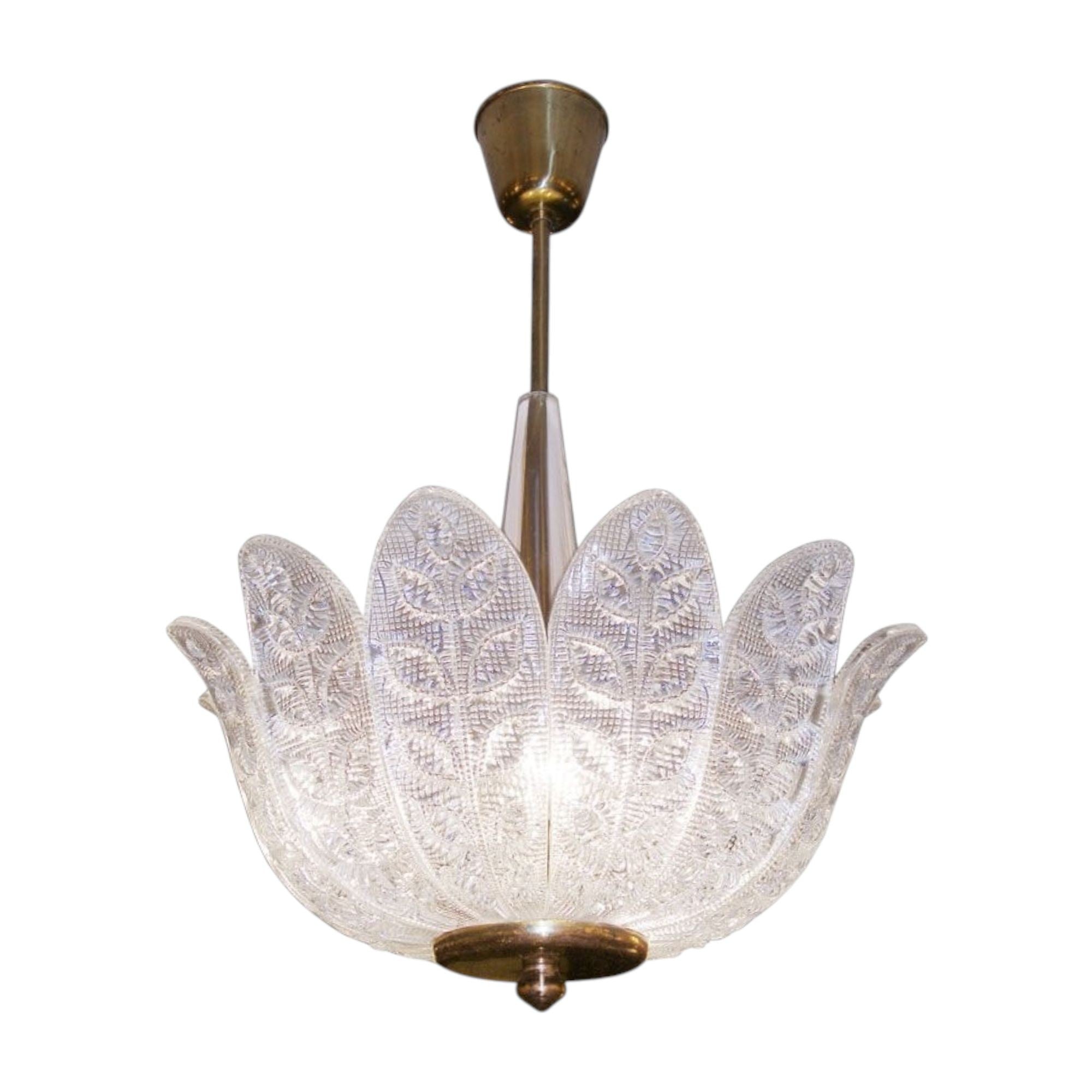 Carl Fagerlund, Swedish Modern, Slumped Glass, Pendant Light, Sweden, 1940s