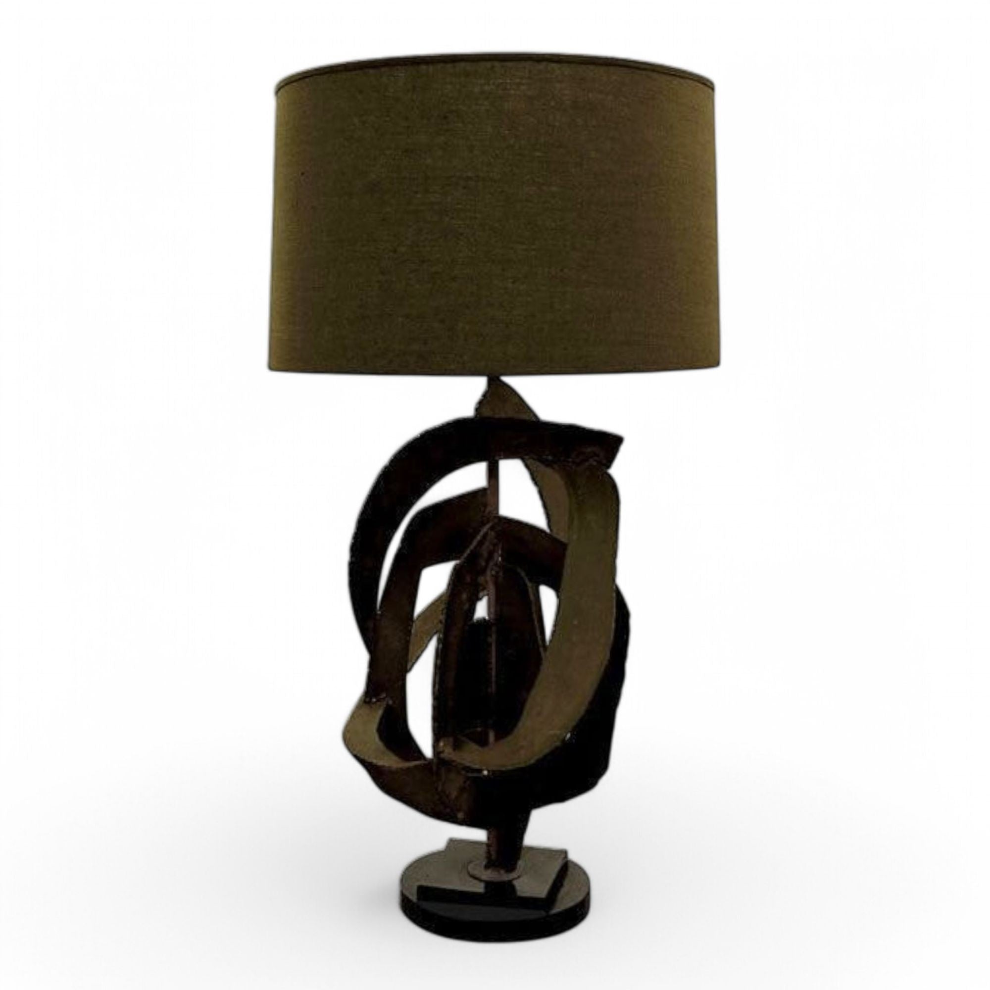 Harry Balmer, Brutalist Mid Century Modern, Blackened Steel, Table Lamp, 1970s