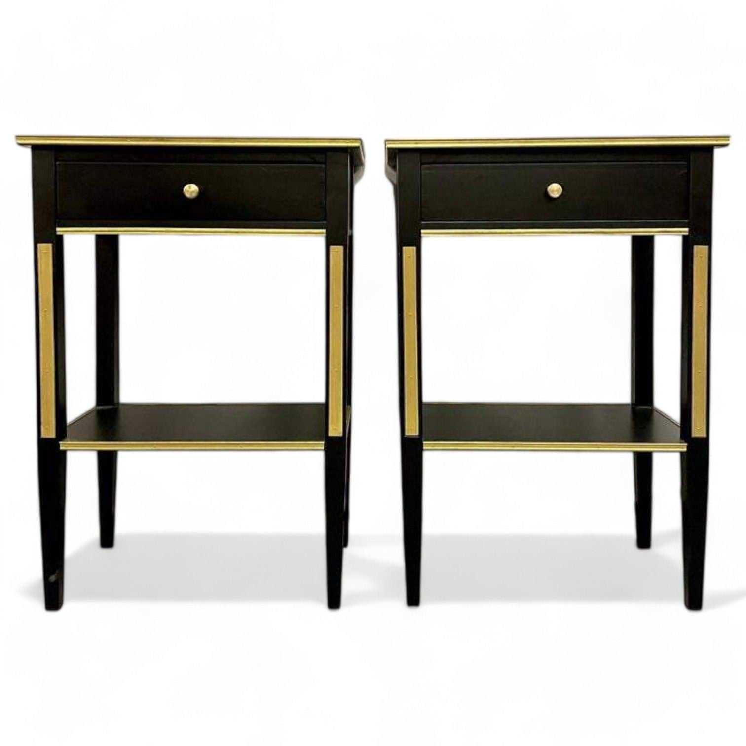 Russian Neoclassical Style, Hollywood Regency, Nightstands, Painted Wood, Bronze