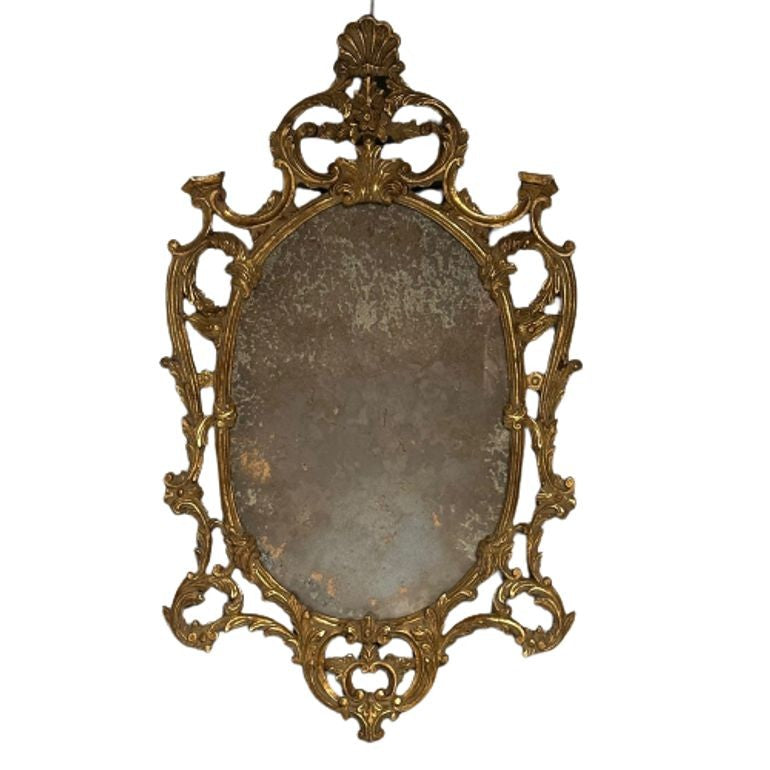 Italian Rococo Giltwood Wall or Console Mirror, Distressed