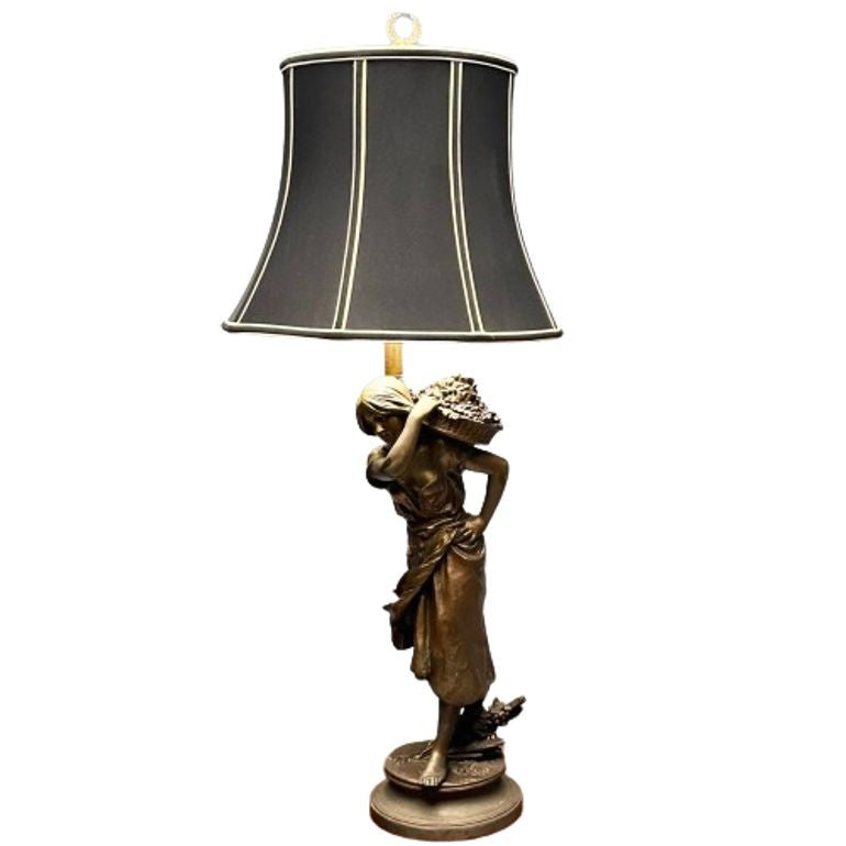 Metal Statue of a Woman Fruit Bearer, Mounted as Lamp, French, 1930s