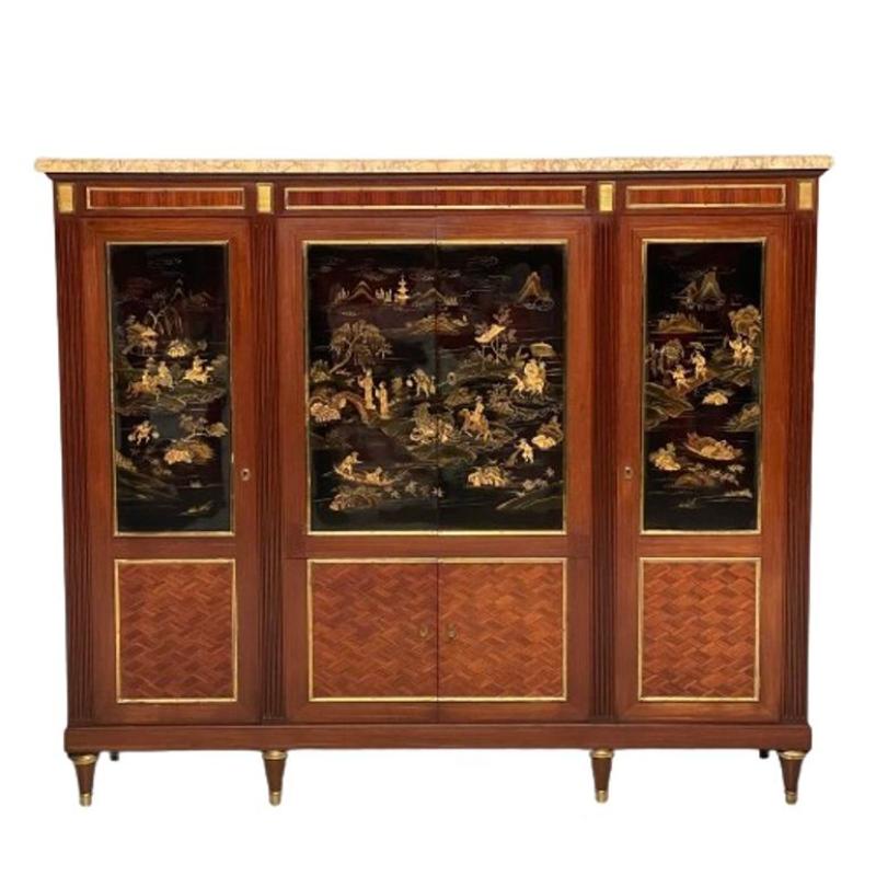 Louis XVI Chinoiserie Dry Bar, Bookcase Cabinet in Fashion of Maison Jansen