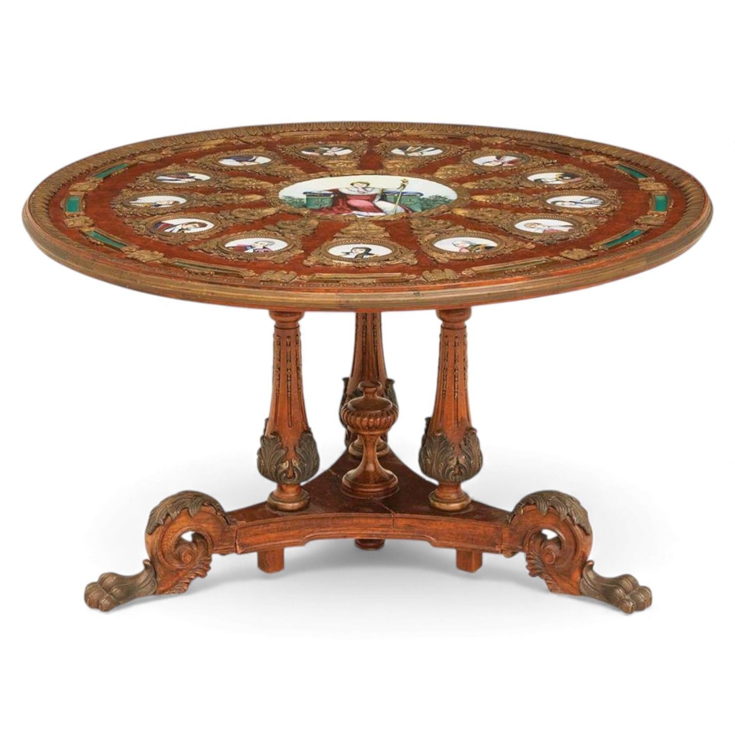 Napoleonic Porcelain Plaque Mounted Center Table, Neoclassical, 1930s, Bronze,