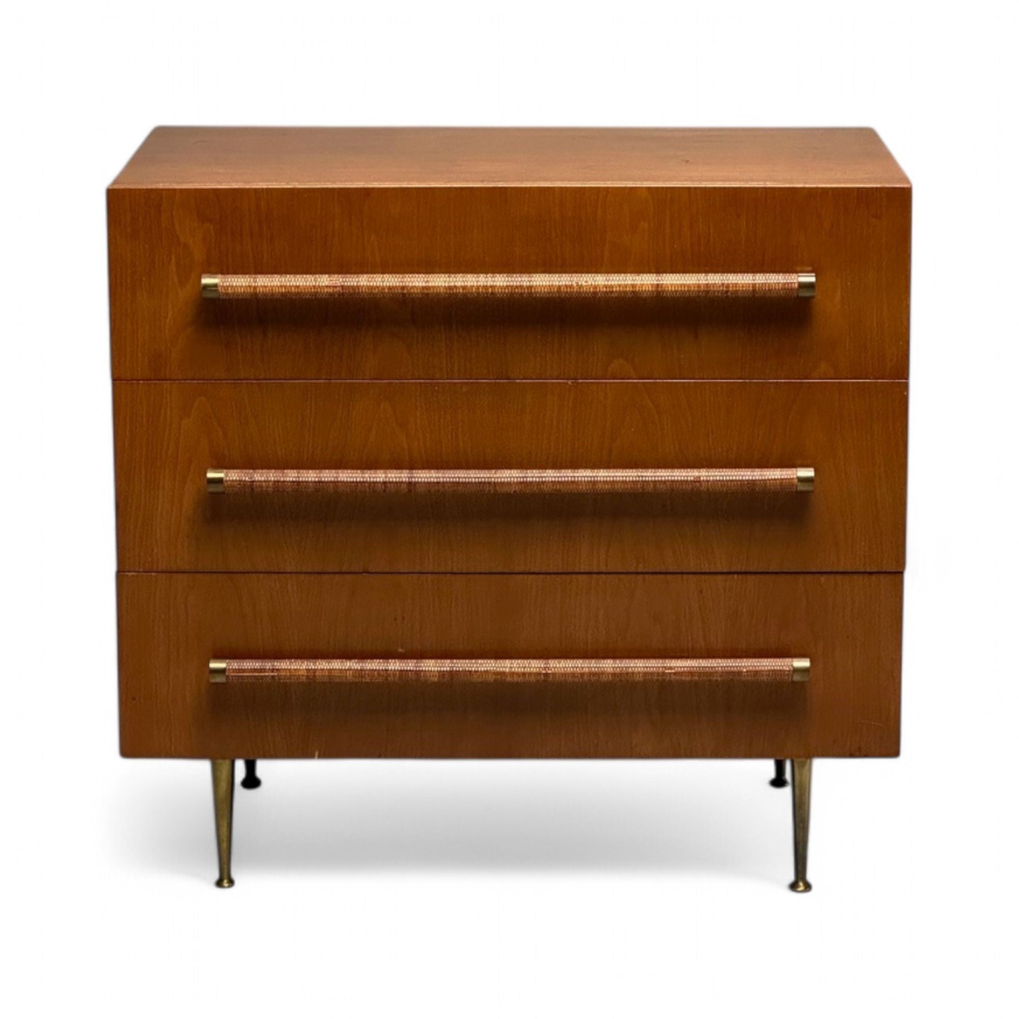 T.H Robsjohn-Gibbings, Widdicomb, Walnut, Cane, Brass, Cabinet, USA, 1950s