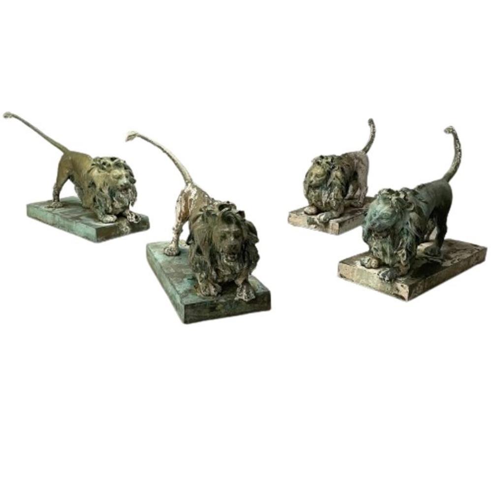 Lion Fountains, Lifesize Outdoor Statues, Patinated Bronze, England, 1860s