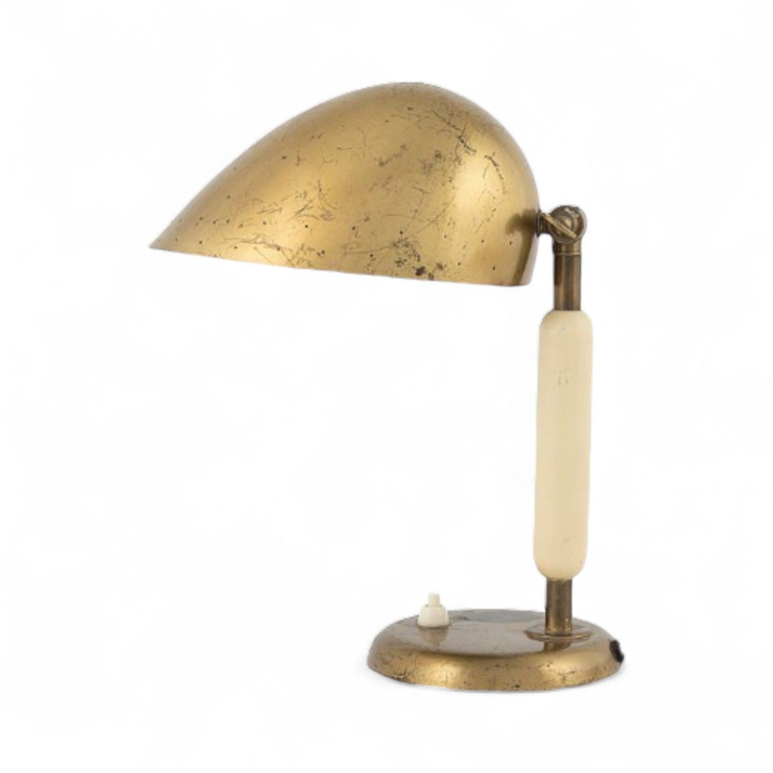 Harald Notini, Swedish Modern, Patinated Brass, Wood, Rare Table Lamp, 1930s