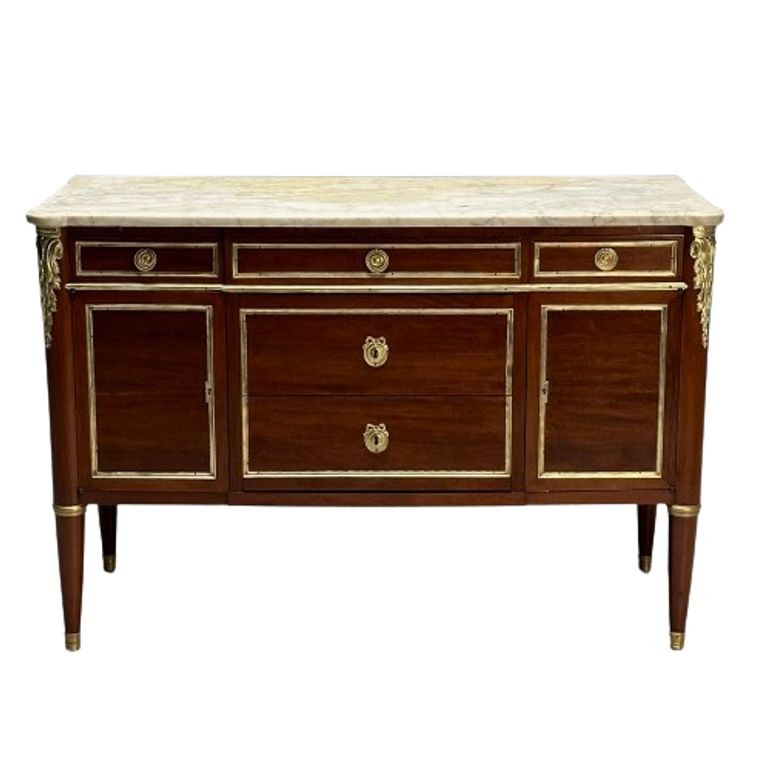 Hollywood Regency, French Louis XVI Style Commode, Mahogany, Oak, Marble, 1920s