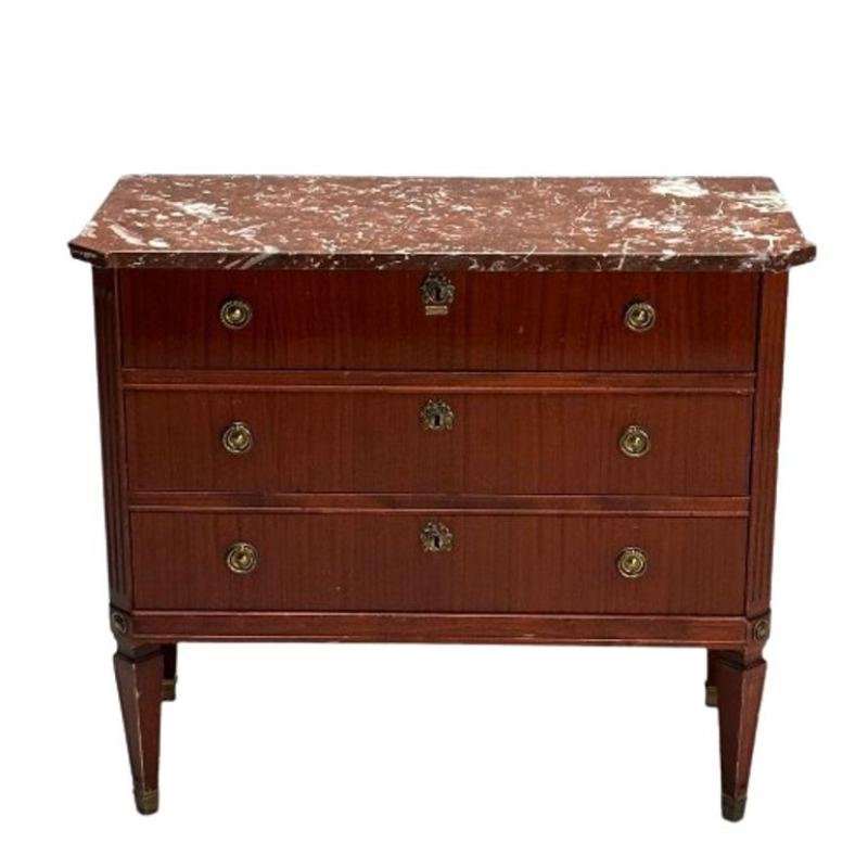 Gustavian, Louis XVI Style, Swedish Commode, Mahogany, Marble, Sweden, 1950s
