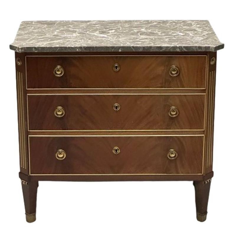 Gustavian, Louis XVI Style, Commode, Marble, Brass, Sweden, 1960s