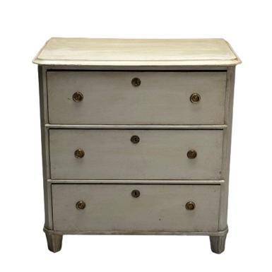 Gustavian, Swedish Commode, Grey Paint Distressed, Brass, Sweden, 1930s