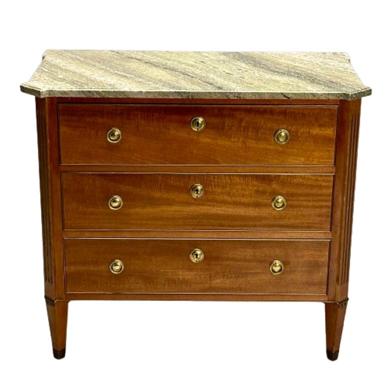 Gustavian, Louis XVI Style, Commode, Mahogany, Marble, Brass, Sweden, 1980s