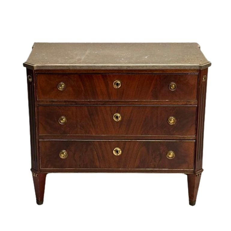 Gustavian, Louis XVI Style, Small Swedish Chest, Brass, Marble, Sweden, 1970s
