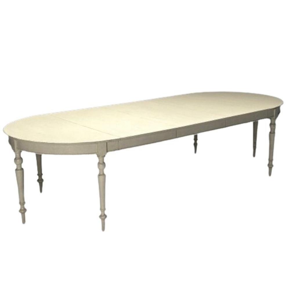 Gustavian, Large Swedish Dining Table, Gray Paint Distressed, Sweden, 1970s
