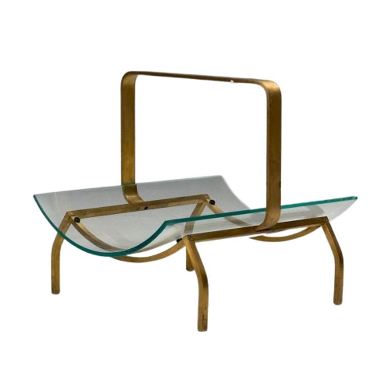 Fontana Arte, Italian Mid-Century Modern, Magazine Rack, Brass, Glass, 1970s
