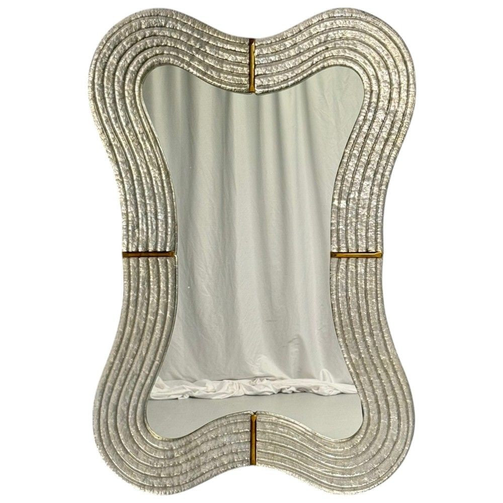 Modern Wavy Wall Mirror, Murano Glass, Silver Leaf, Brass, Italy, 21st C.