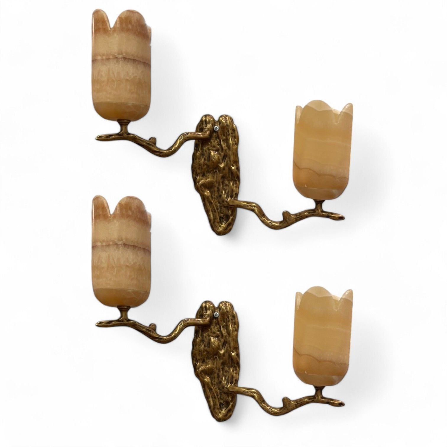 Contemporary, Modern Wall Sconces, Branch Motif, Bronze, Alabaster, 21st C.