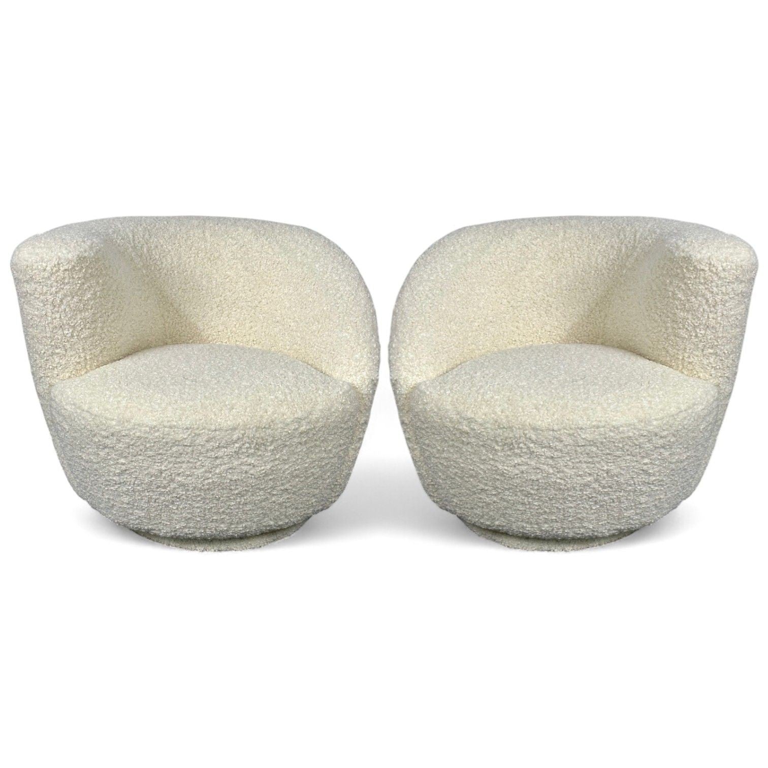 Vladimir Kagan Style, White Boucle, Nautilus Style Swivel Chairs, USA, 1970s