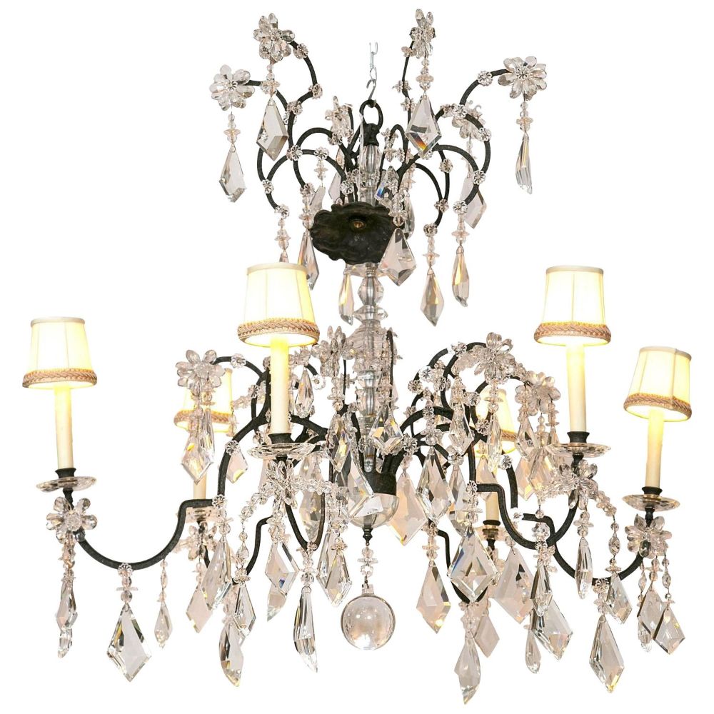 Holly Hunt Wrought Iron & Crystal Chandelier
