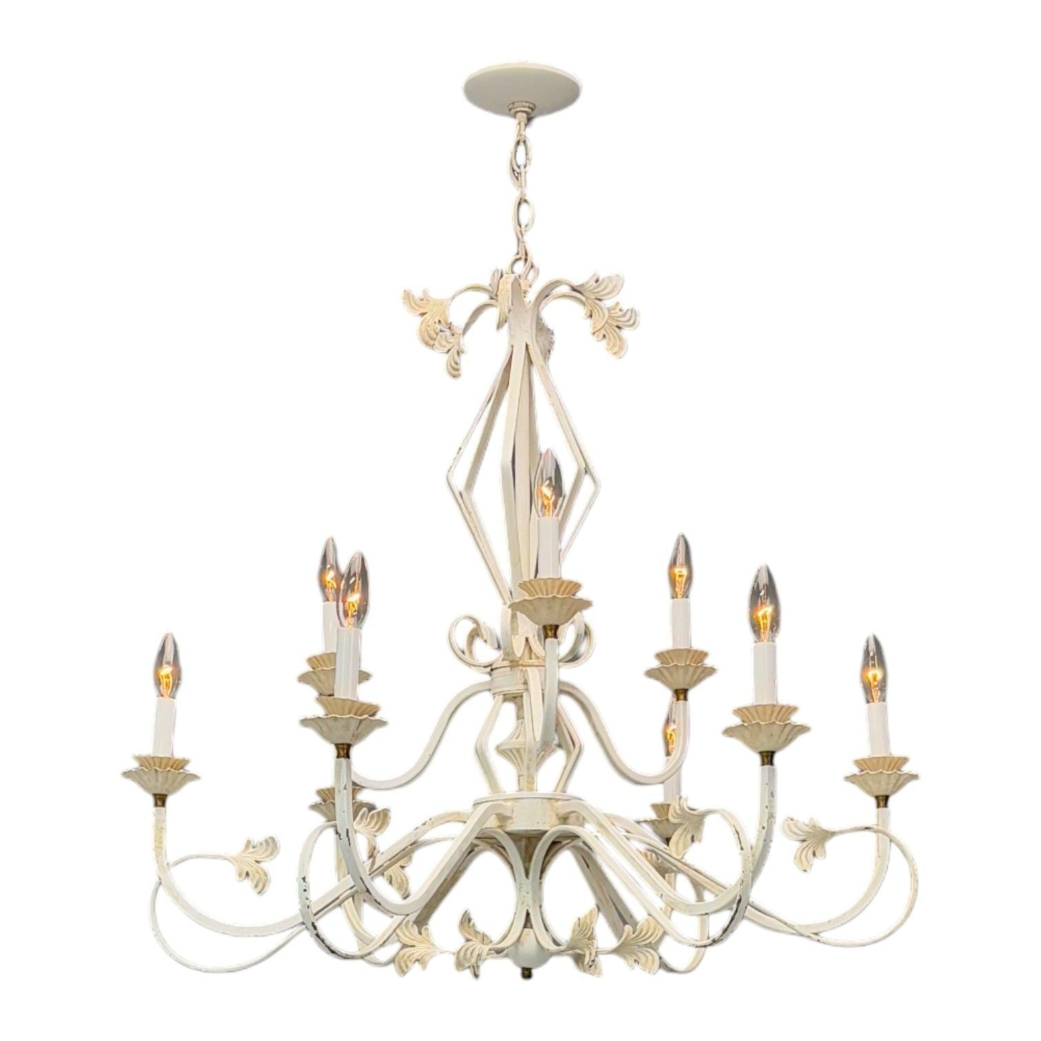 Mid Century Modern, White Painted Iron, Large Chandelier, USA, 1960s
