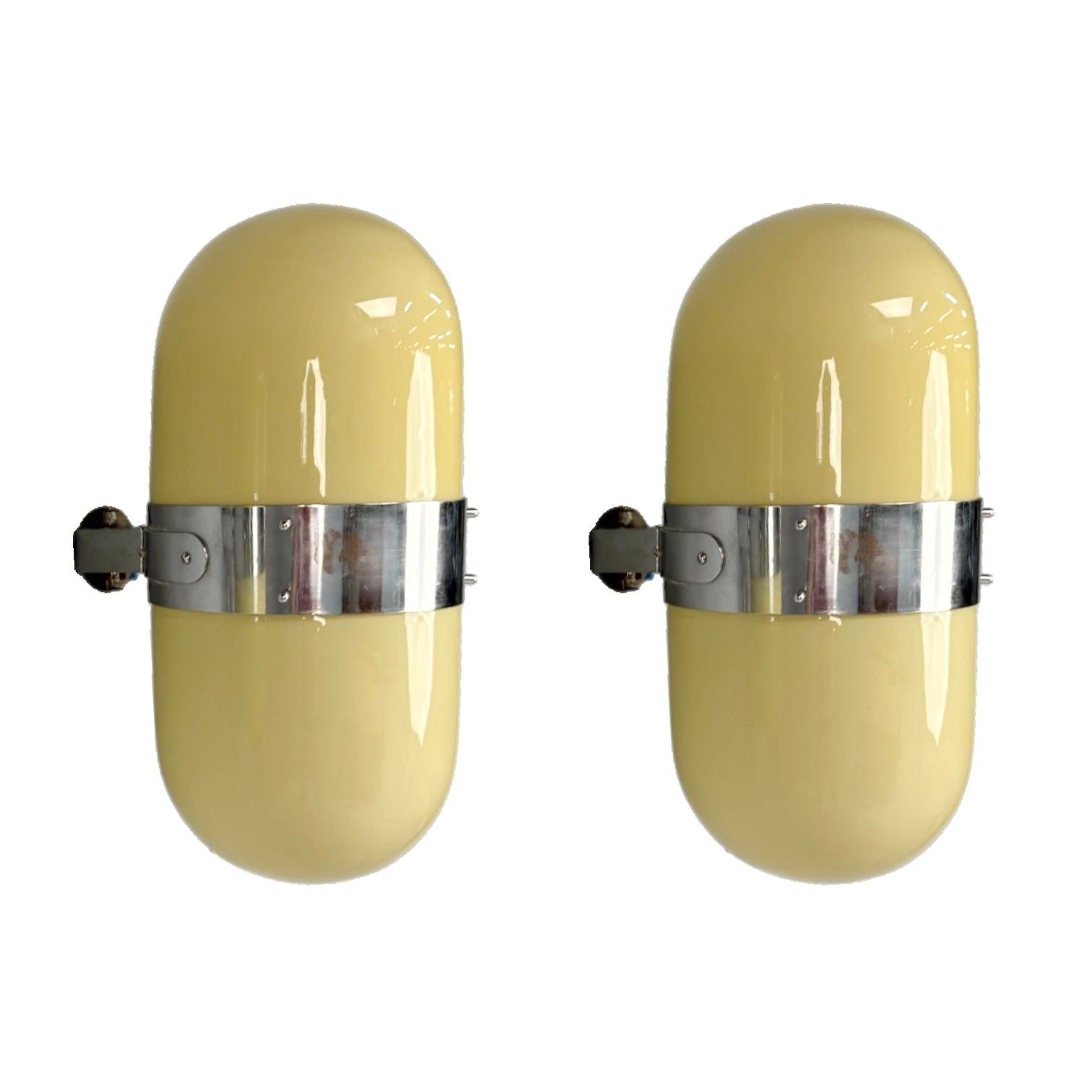 Italian Modern, Opaline Glass, Chrome, Space Age Wall Sconces, Italy, 1970s