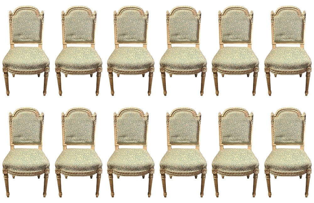 10 Paint Decorated Louis XVI Style Side / Dining Chairs, Finely Carved