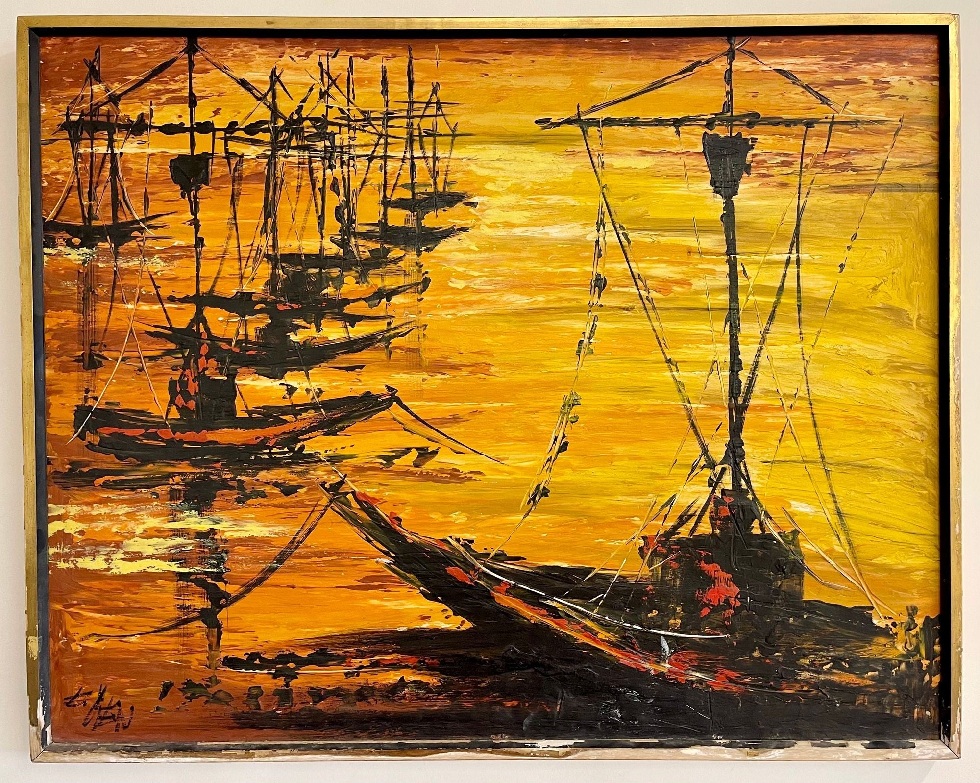 Palette Knife Oil Painting of Fishing Boats