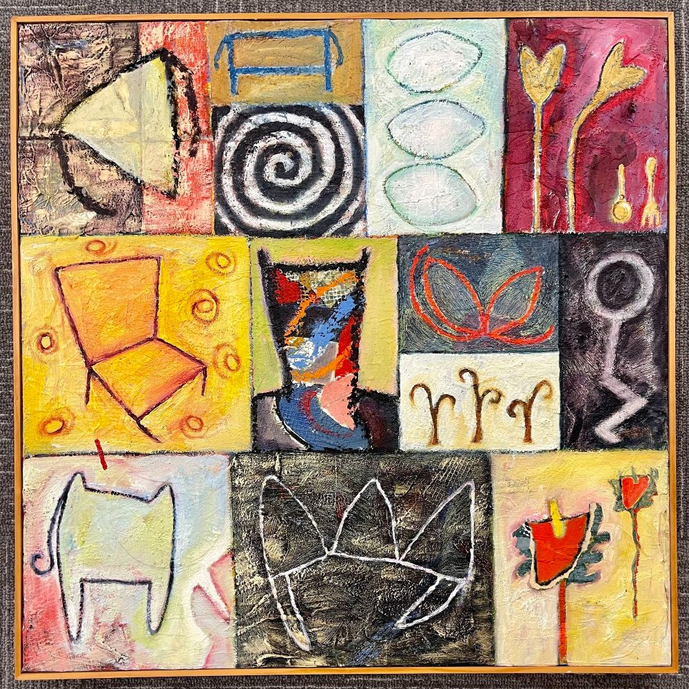 Barbara Fisher Oil on Canvas "ONE STEP, TWO STEP", FRAMED, 2000