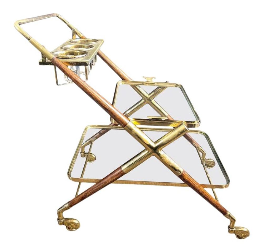 Mid-Century Modern Bar Cart, Teak and Brass