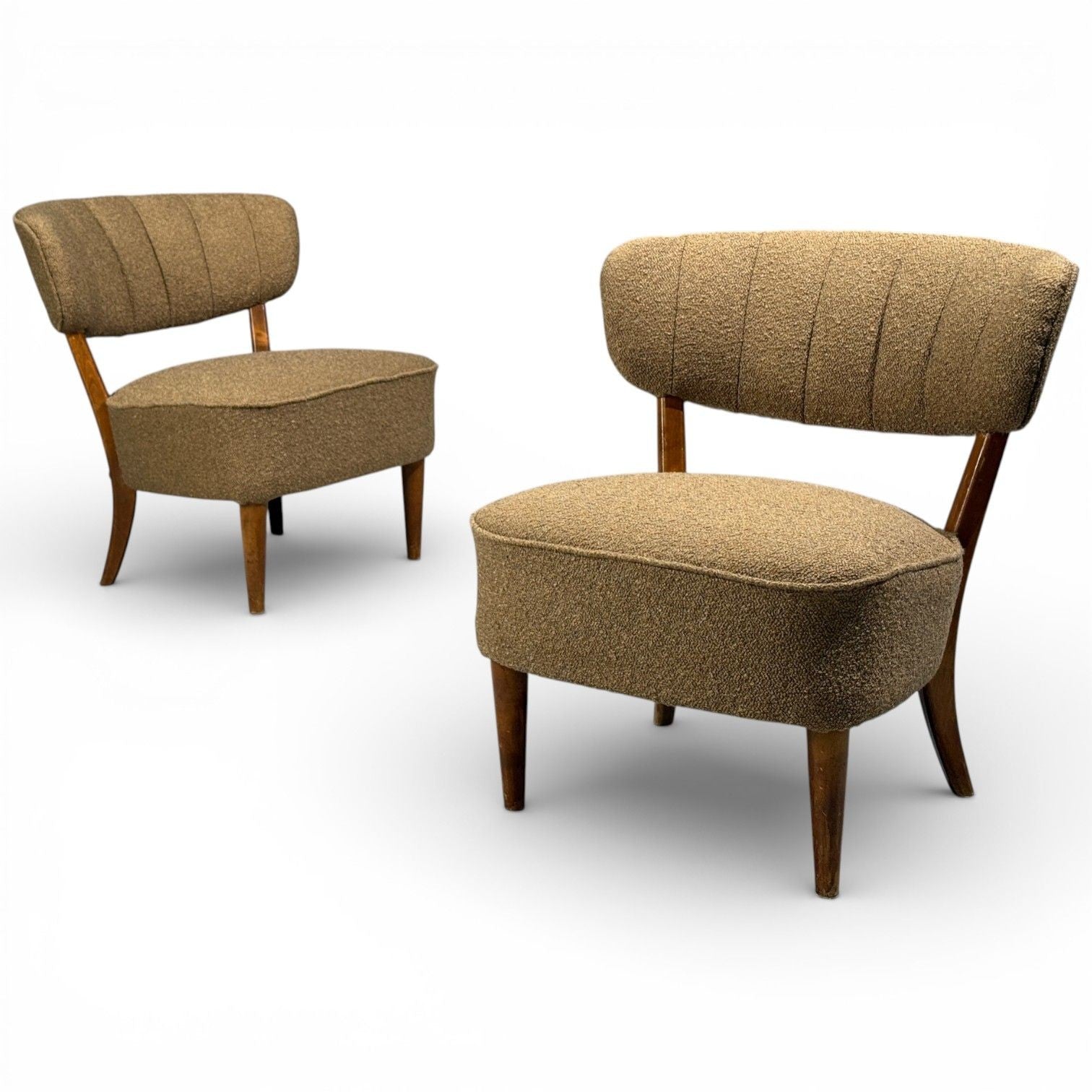 Lisa Johansson-Pape, Lounge Chairs, Brown Boucle, Wood, Finland, 1940s