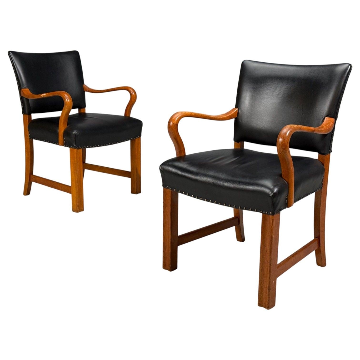 Danish Modern, Armchairs, Black Leather, Bentwood, Denmark, 1960s
