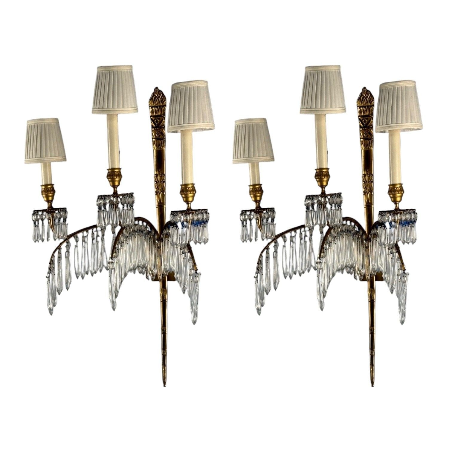 Maison Jansen, Feather Form Wall Sconces, Crystal, Bronze, France, 194