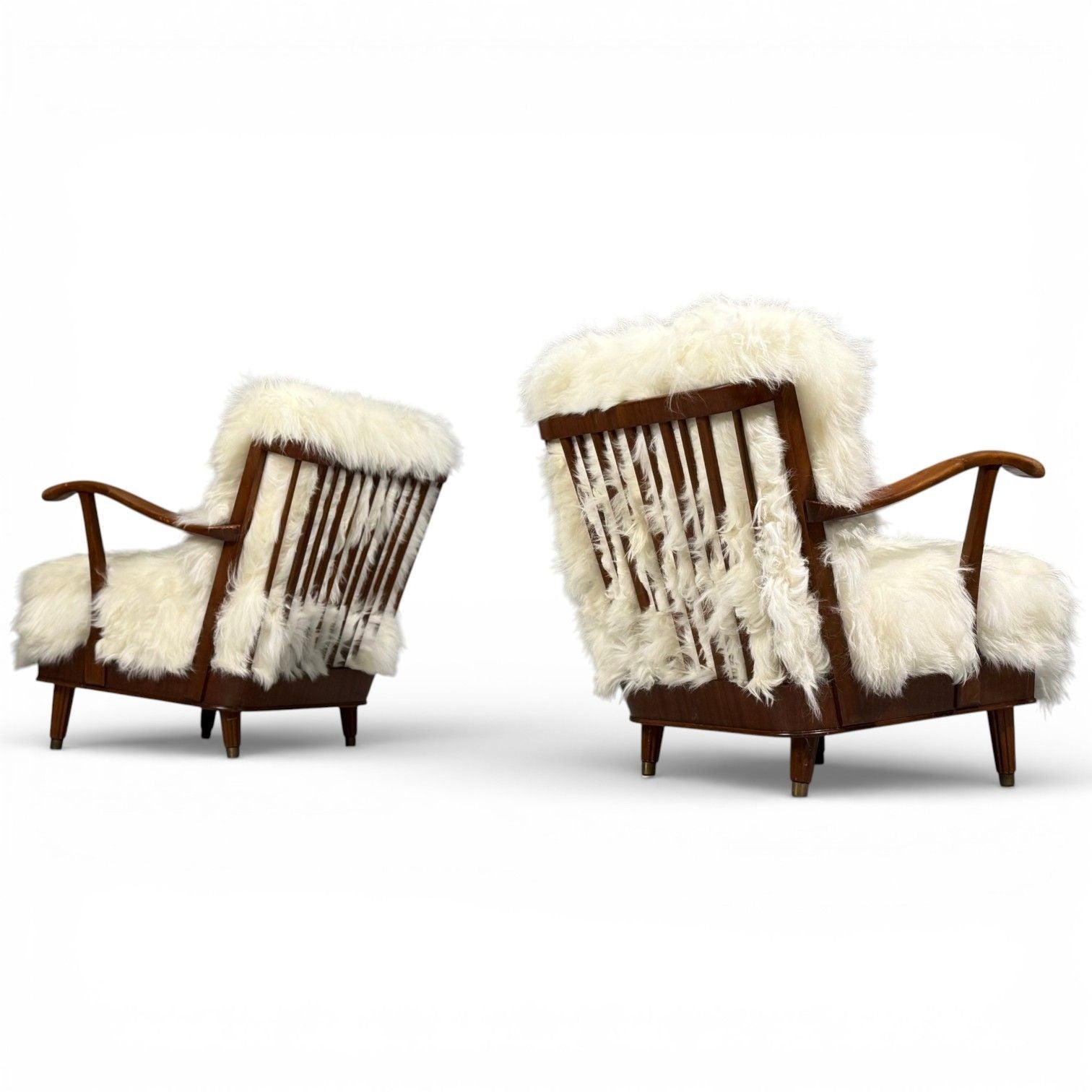 Svante Skogh, Lounge Chairs, Mongolian Fur, Beech, Sweden, 1945