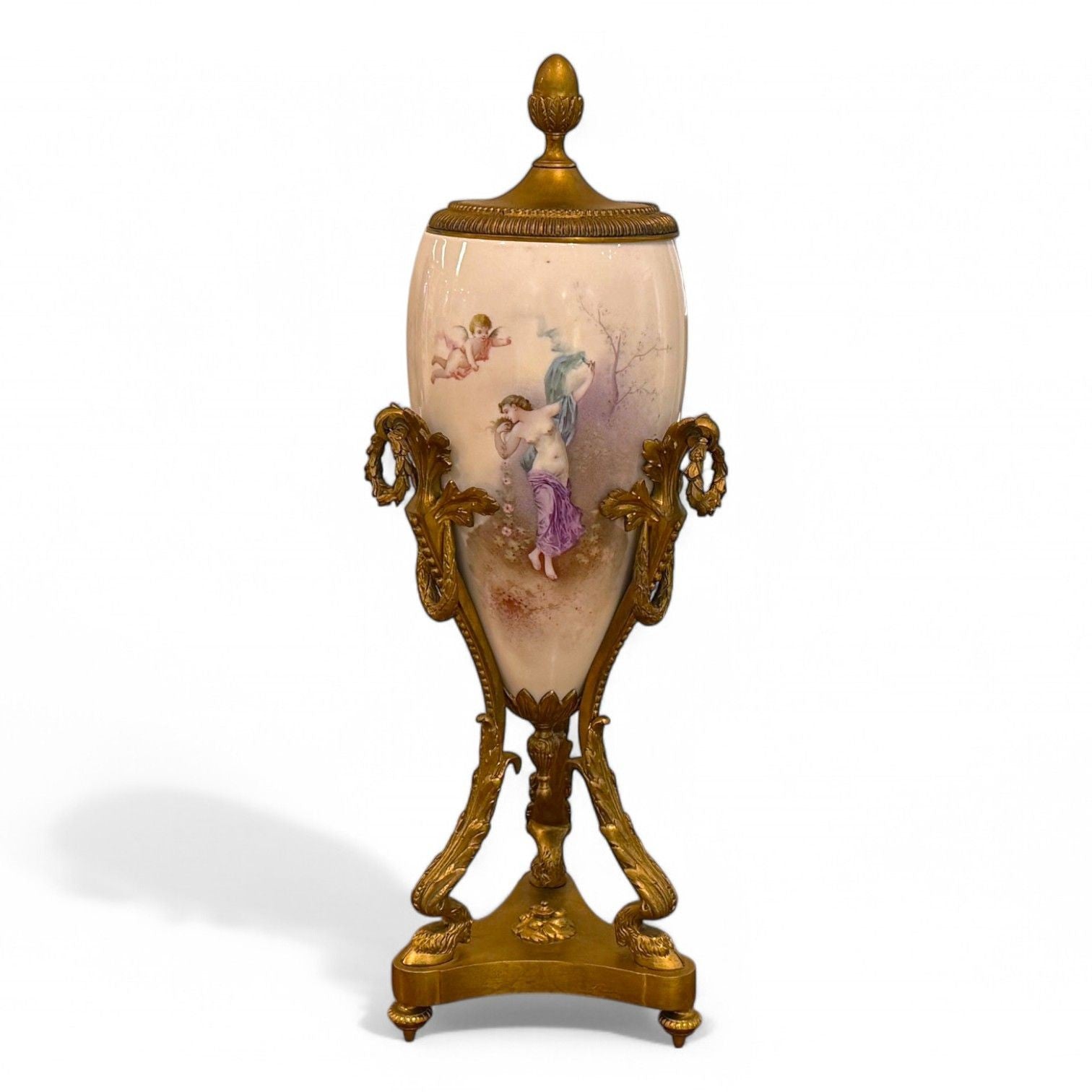 Sevres Style, Porcelain, Bronze, Urn with Allegory Scene of Nude Woman, 1930s
